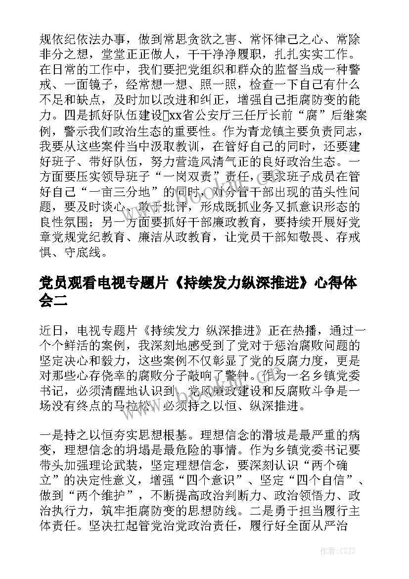 党员观看电视专题片《持续发力纵深推进》心得体会精选7篇