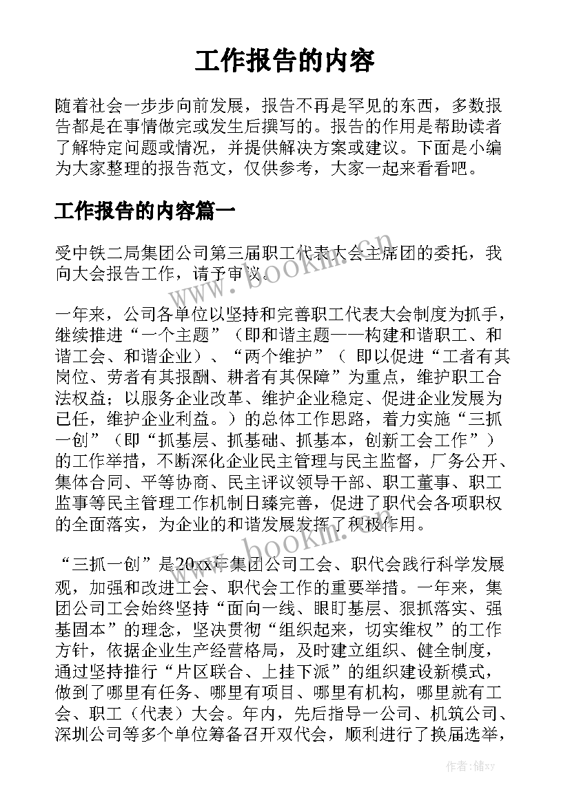 工作报告的内容