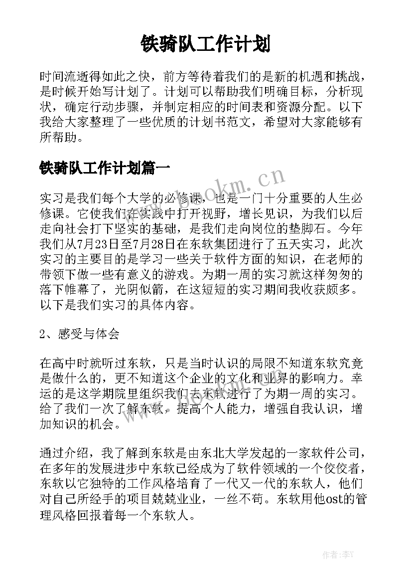 铁骑队工作计划