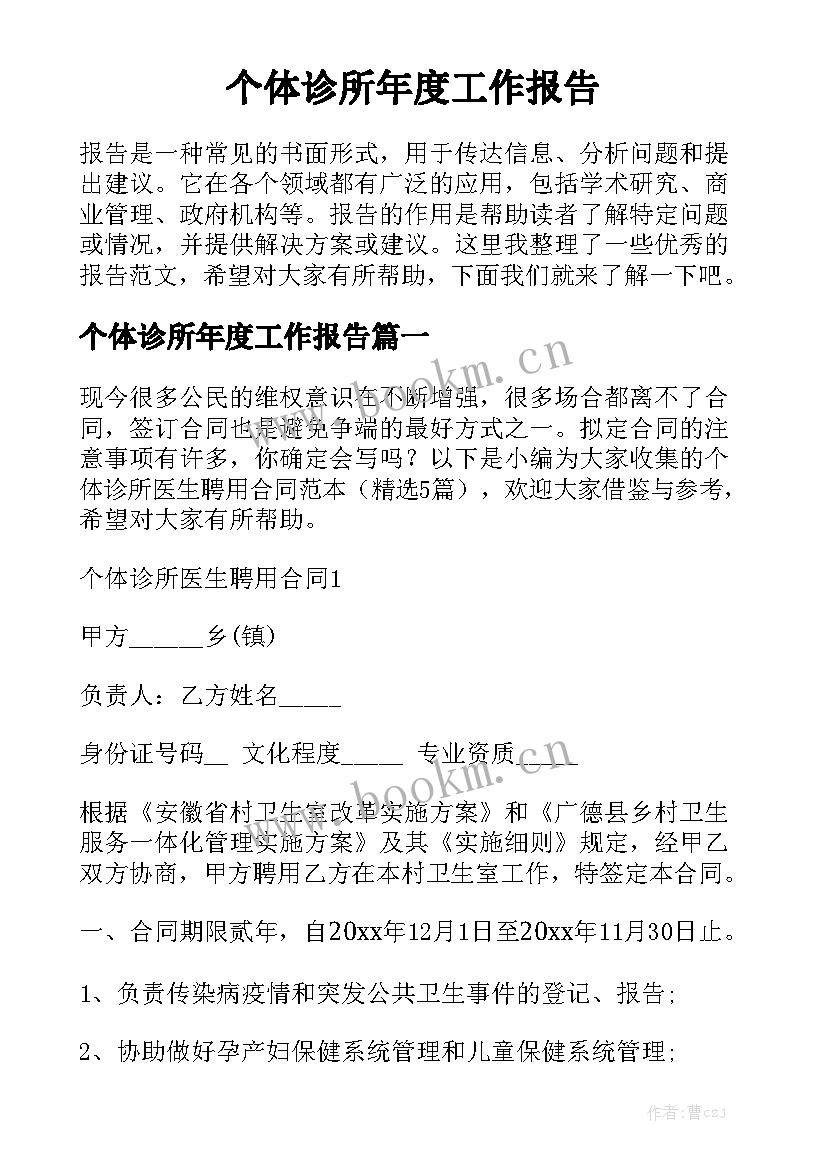 个体诊所年度工作报告