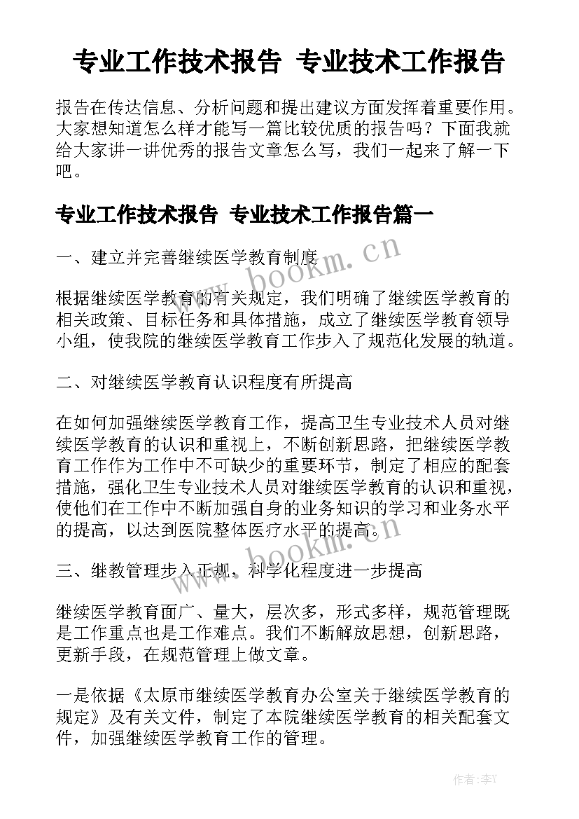 专业工作技术报告 专业技术工作报告