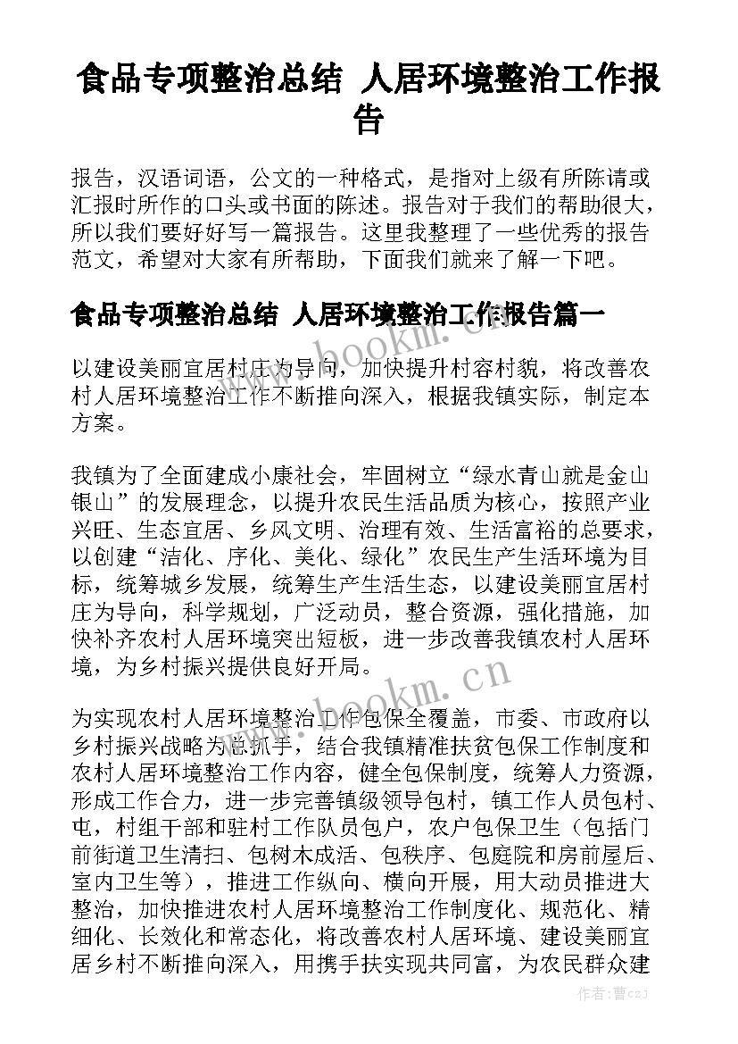 食品专项整治总结 人居环境整治工作报告