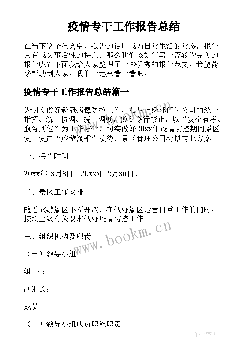 疫情专干工作报告总结