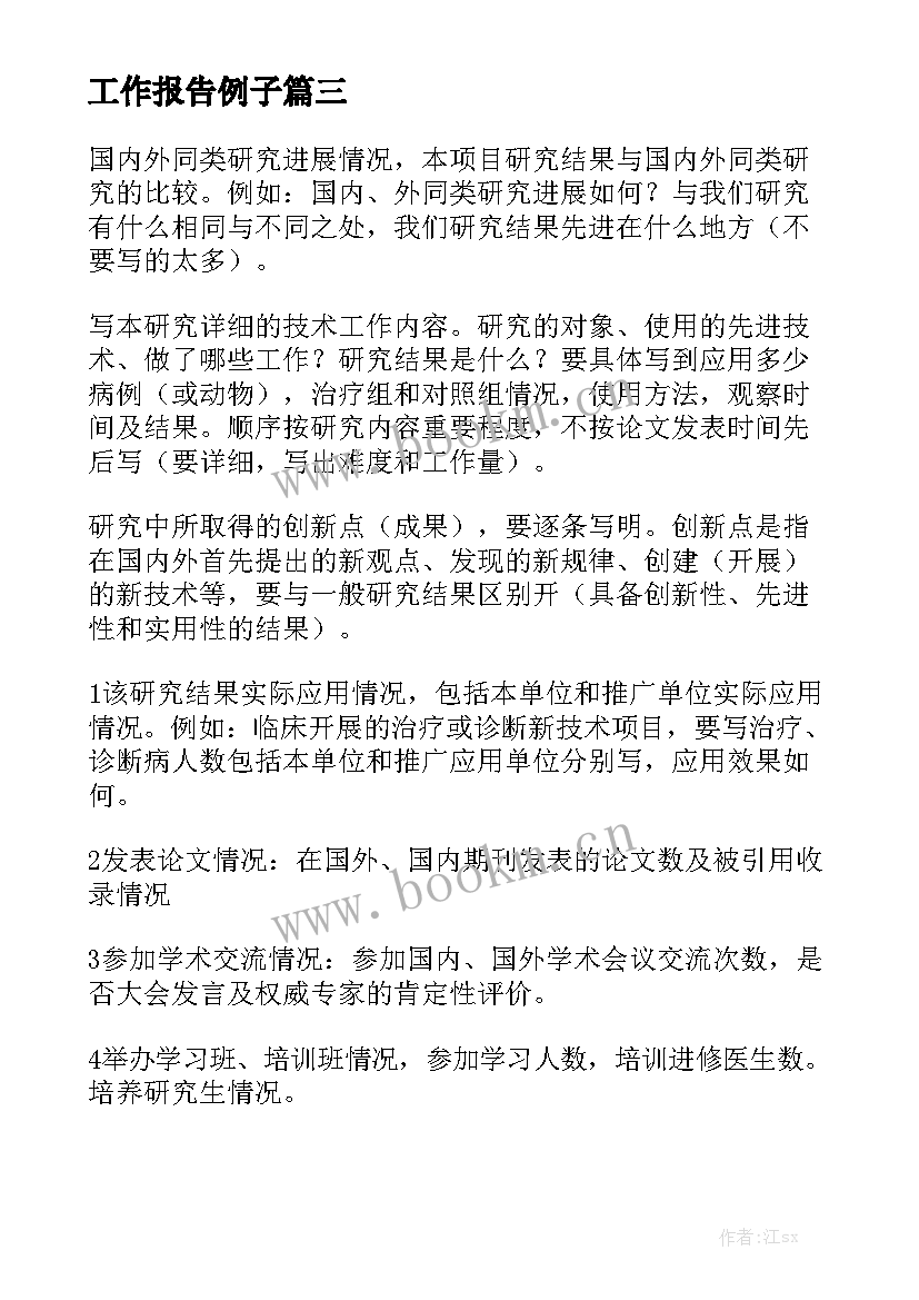 工作报告例子