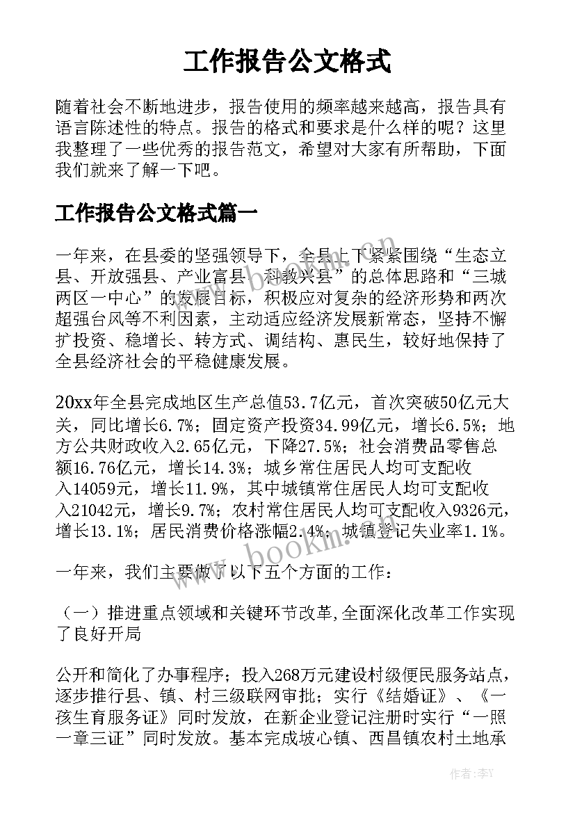 工作报告公文格式