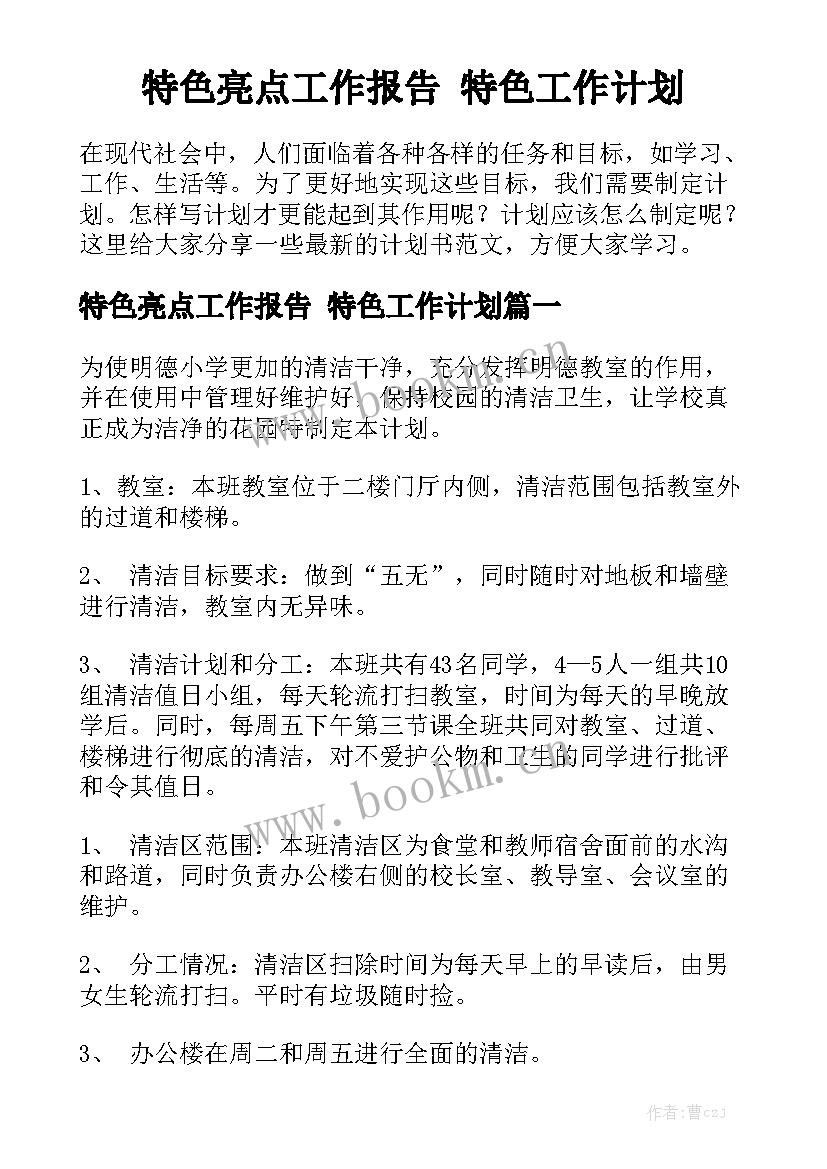 特色亮点工作报告 特色工作计划