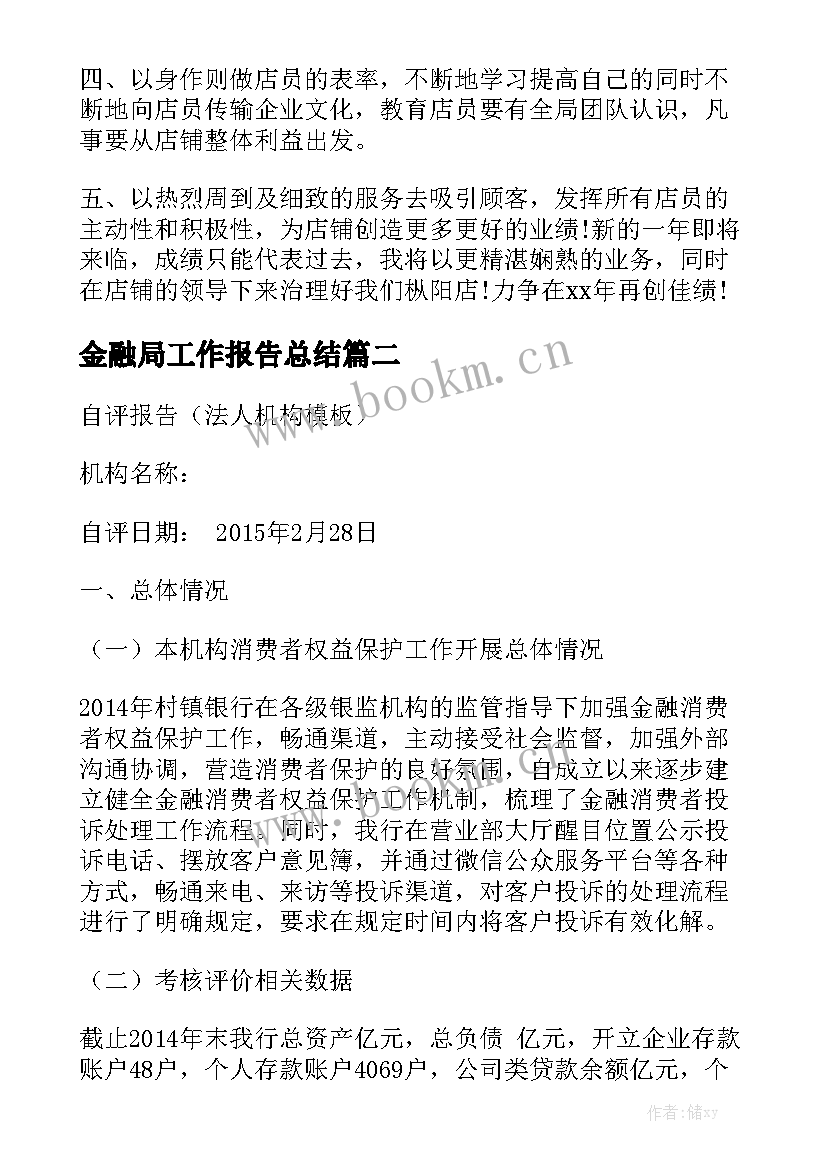 金融局工作报告总结