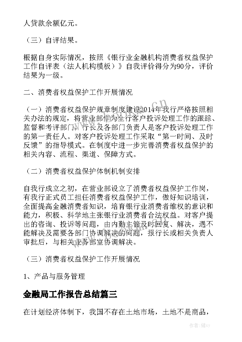 金融局工作报告总结