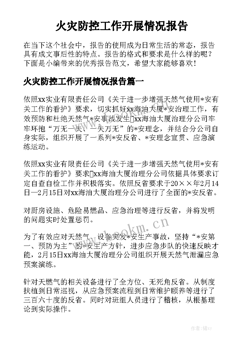 火灾防控工作开展情况报告