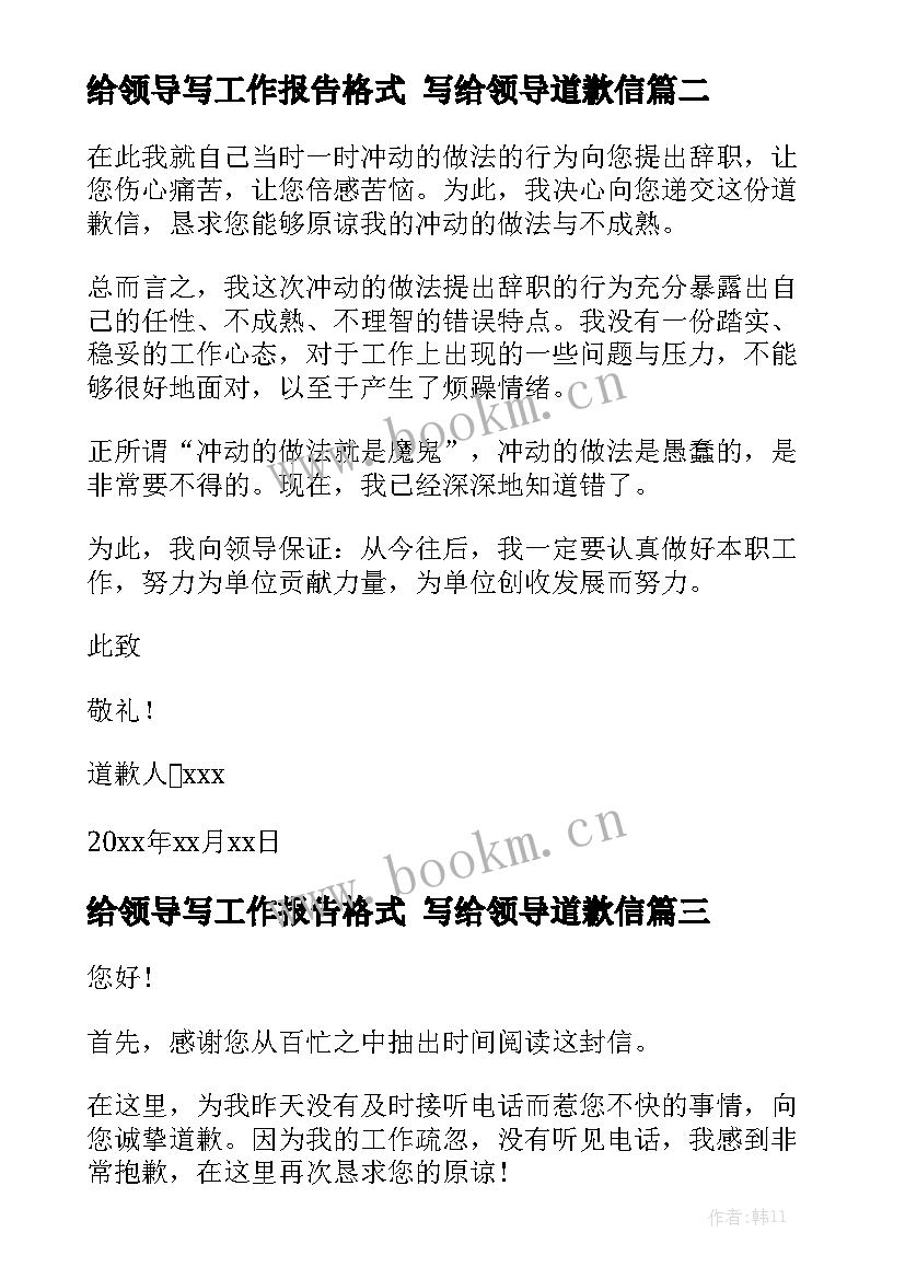 给领导写工作报告格式 写给领导道歉信