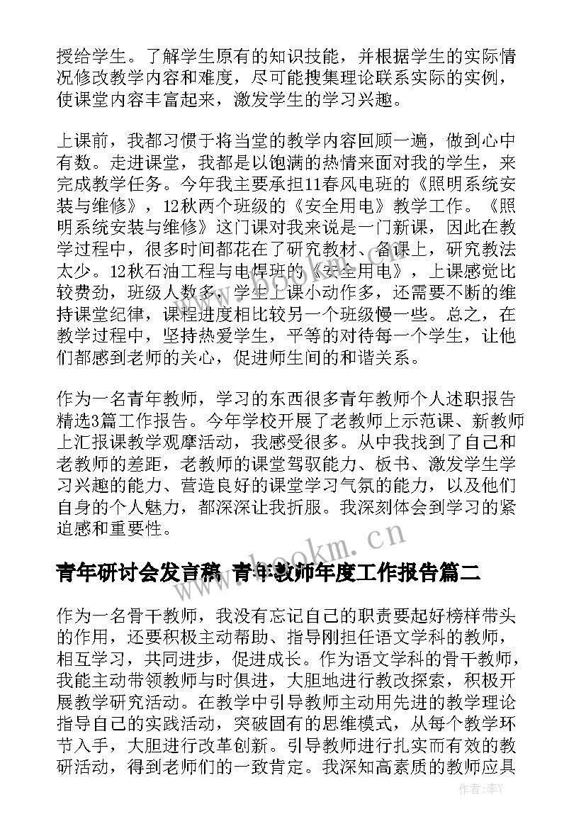 青年研讨会发言稿 青年教师年度工作报告