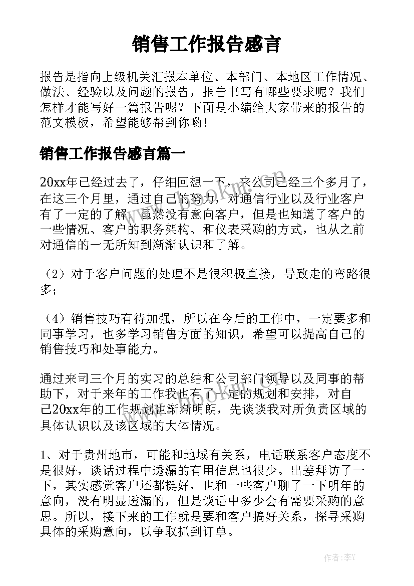 销售工作报告感言