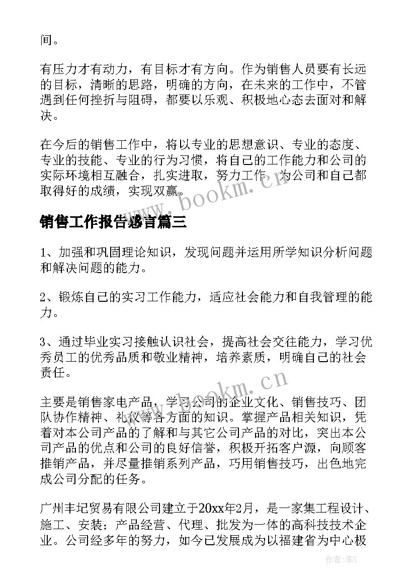 销售工作报告感言