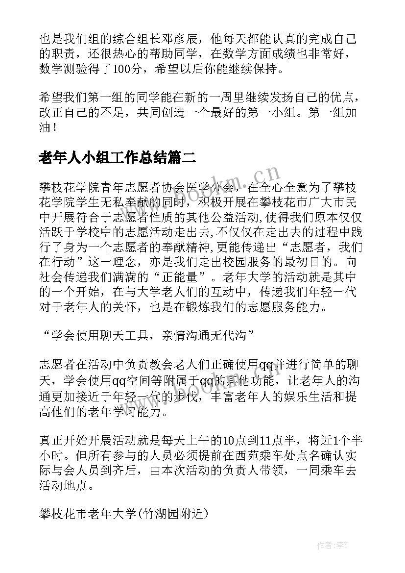 老年人小组工作总结