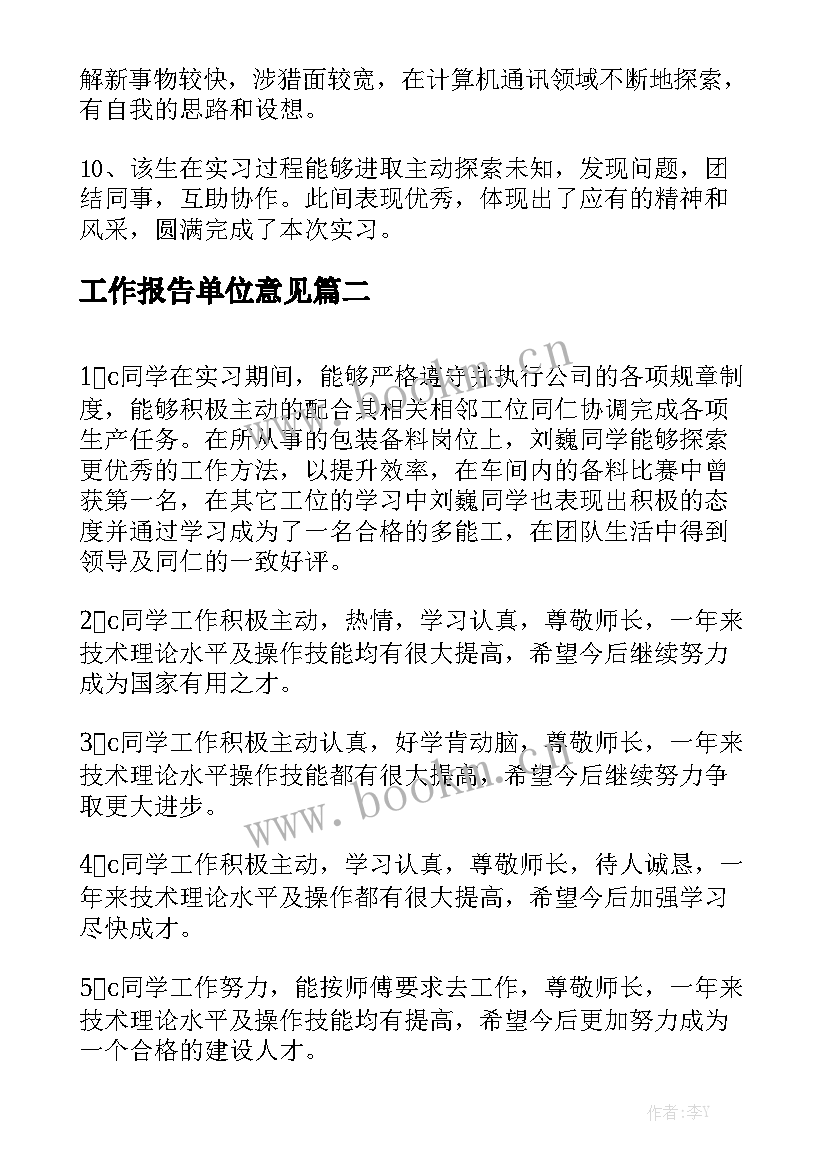 工作报告单位意见