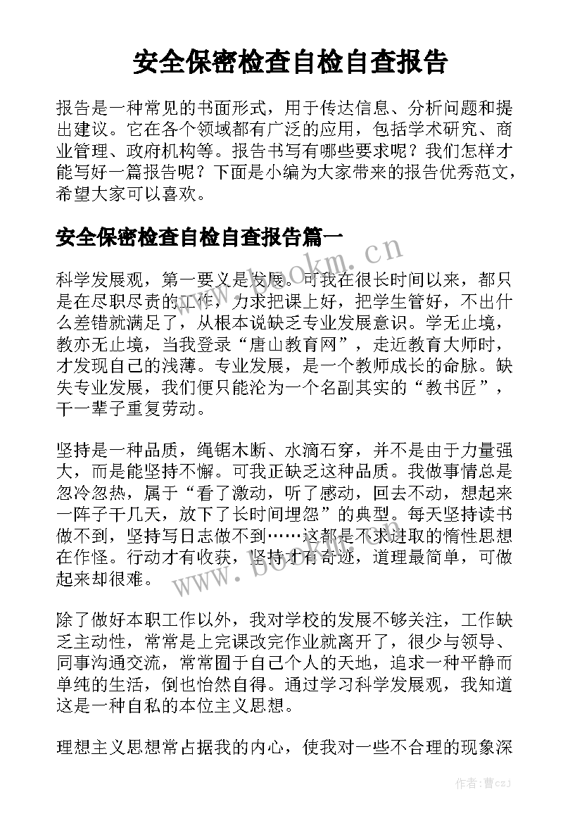 安全保密检查自检自查报告