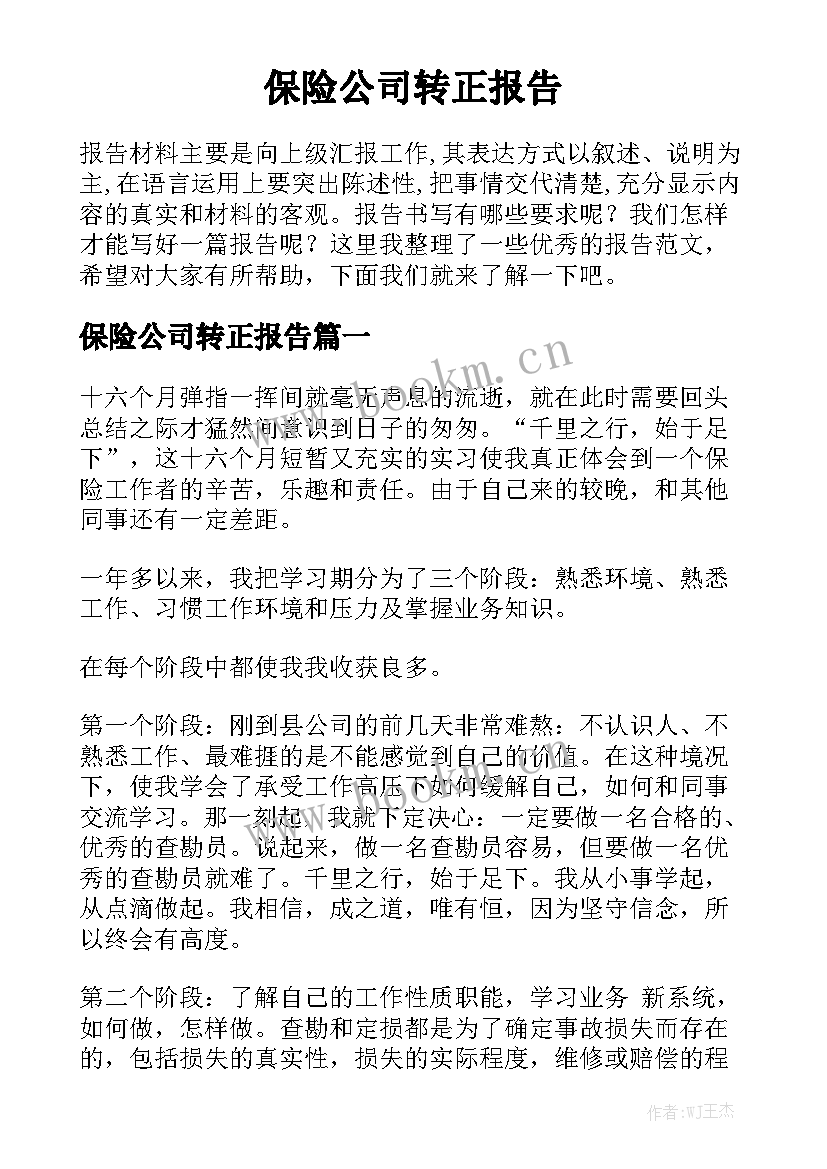 保险公司转正报告