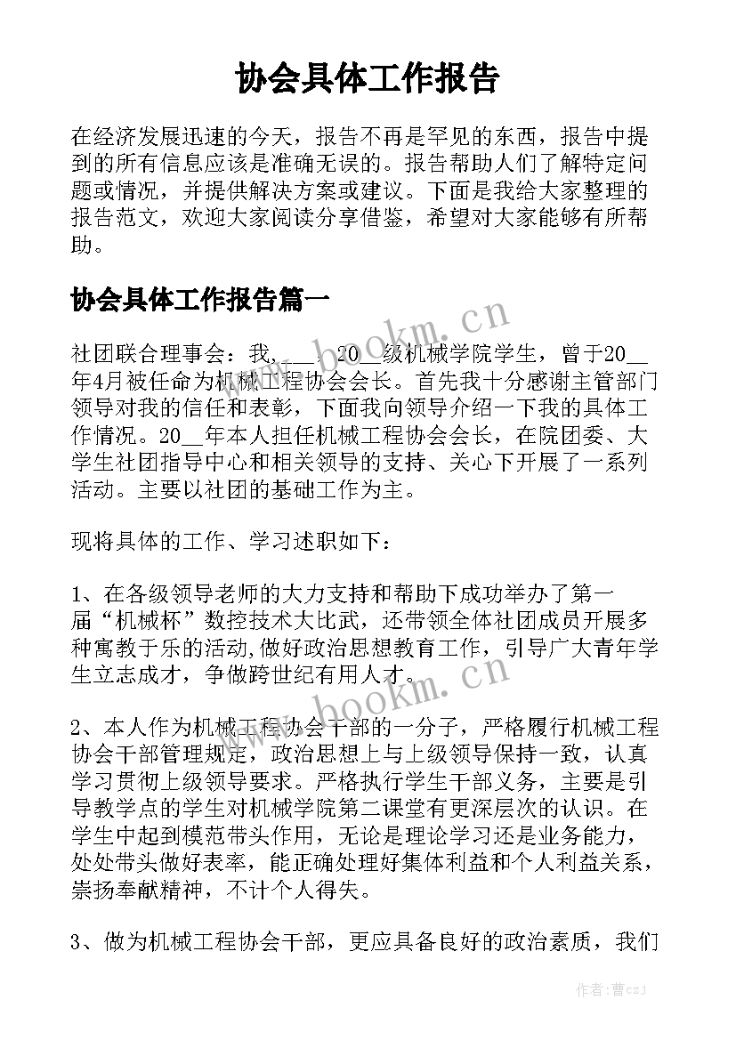 协会具体工作报告