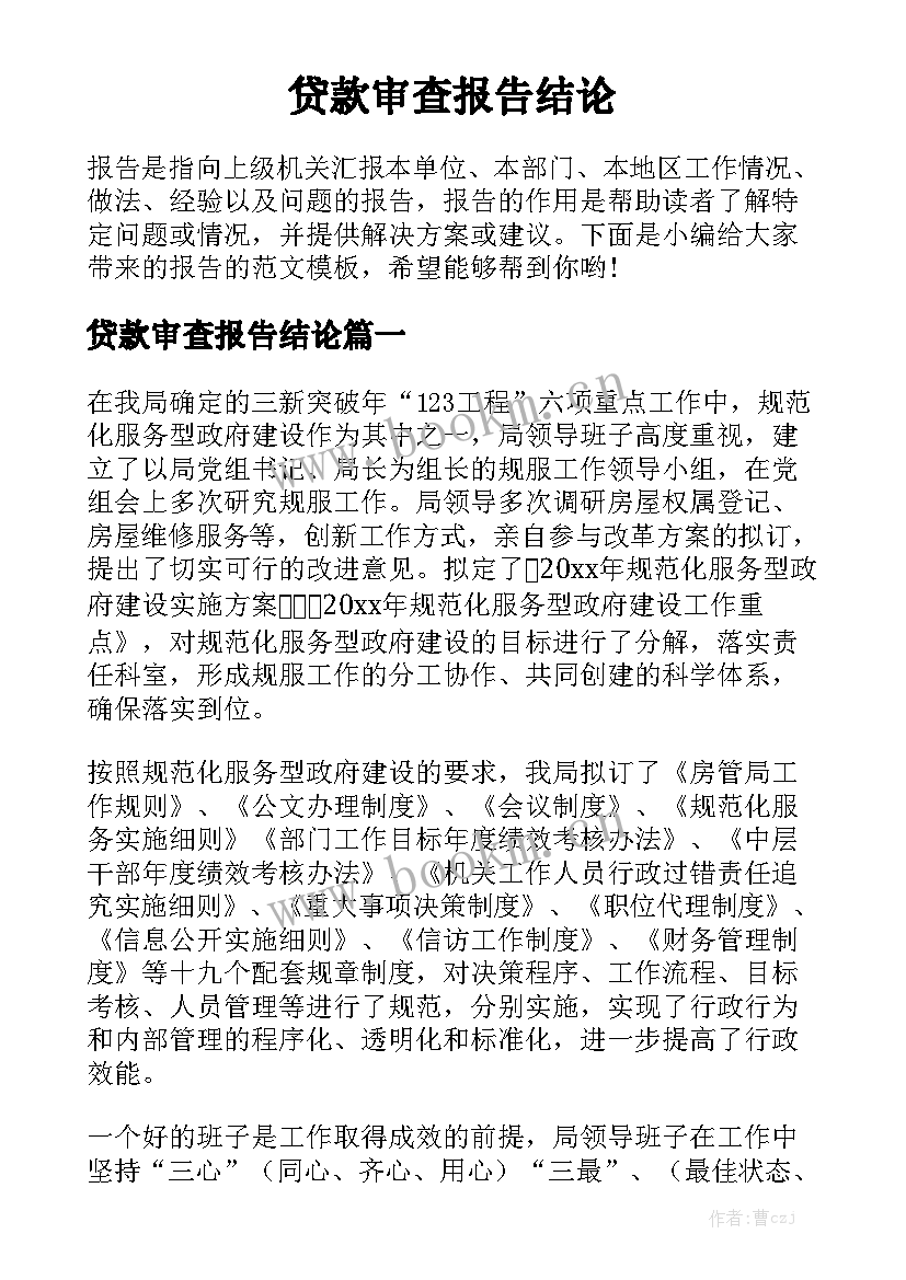 贷款审查报告结论