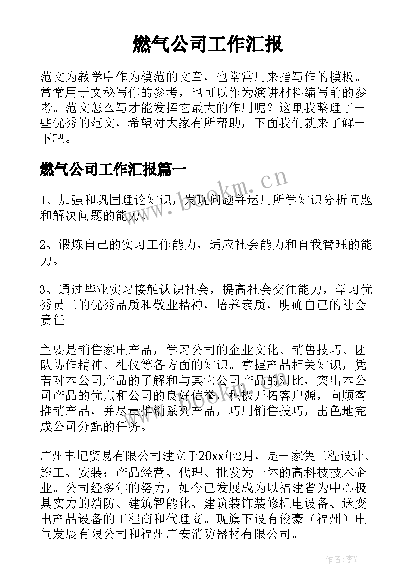 燃气公司工作汇报