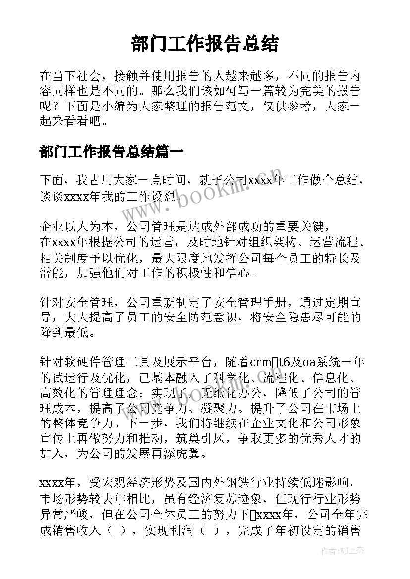 部门工作报告总结