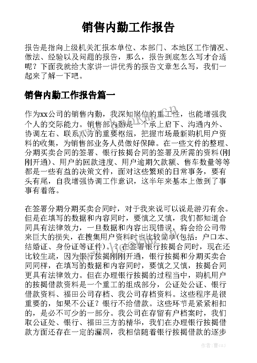 销售内勤工作报告