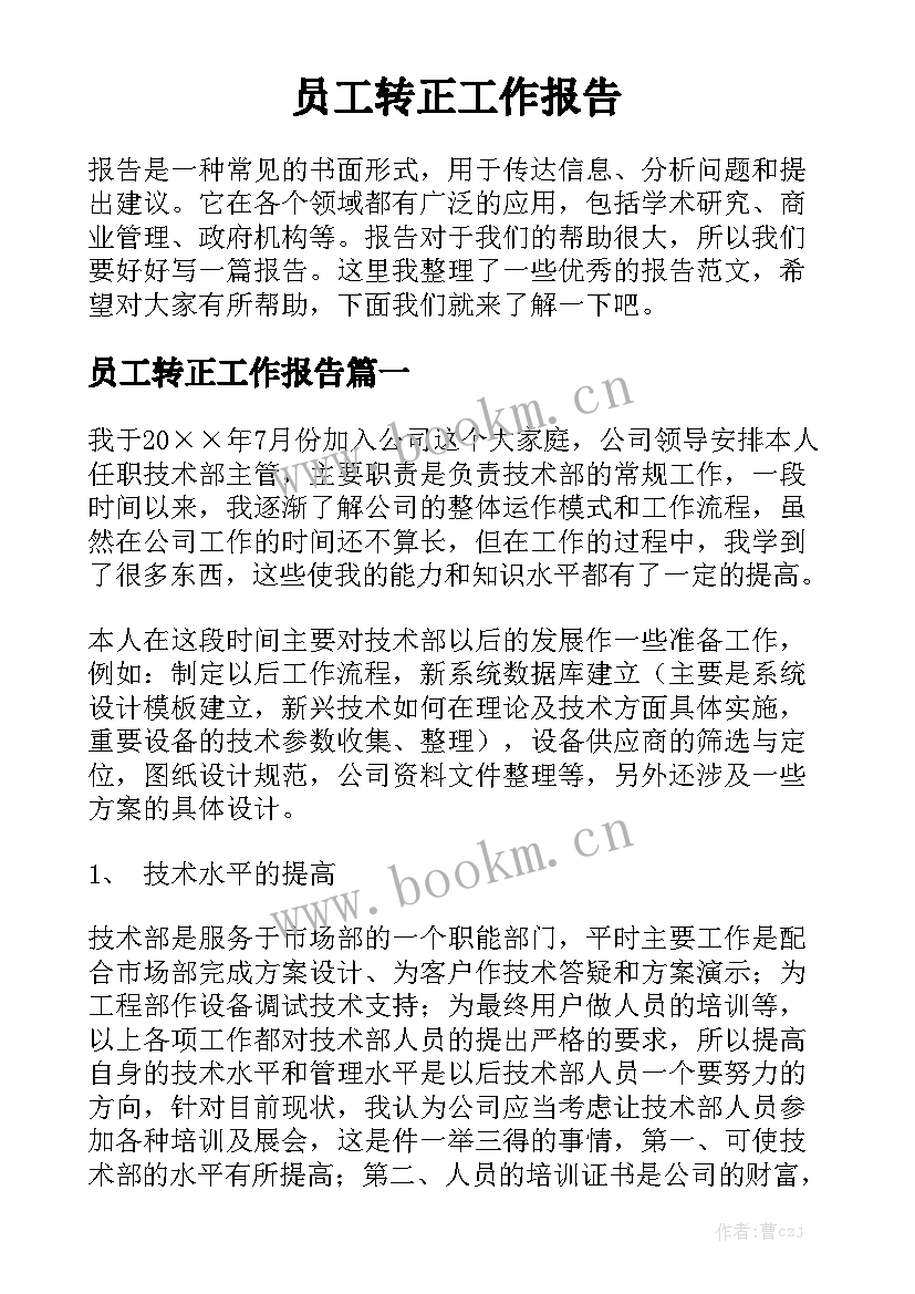 员工转正工作报告