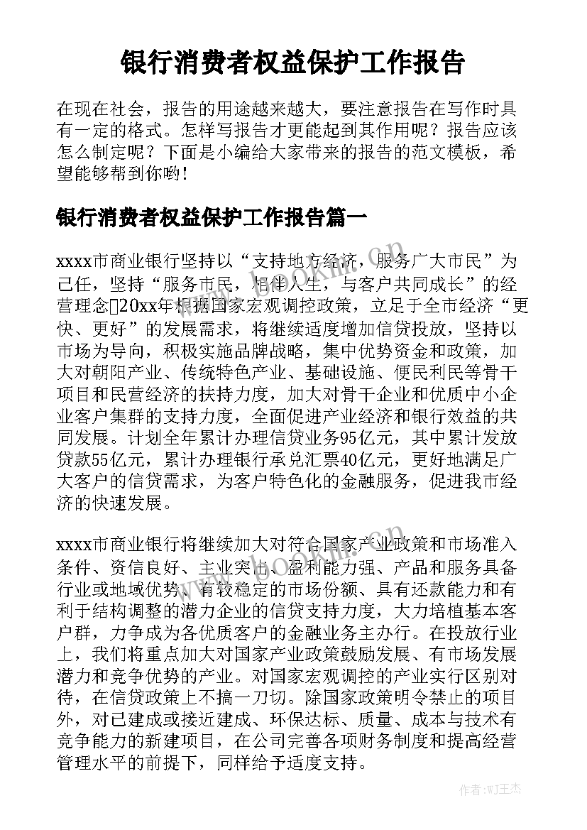 银行消费者权益保护工作报告