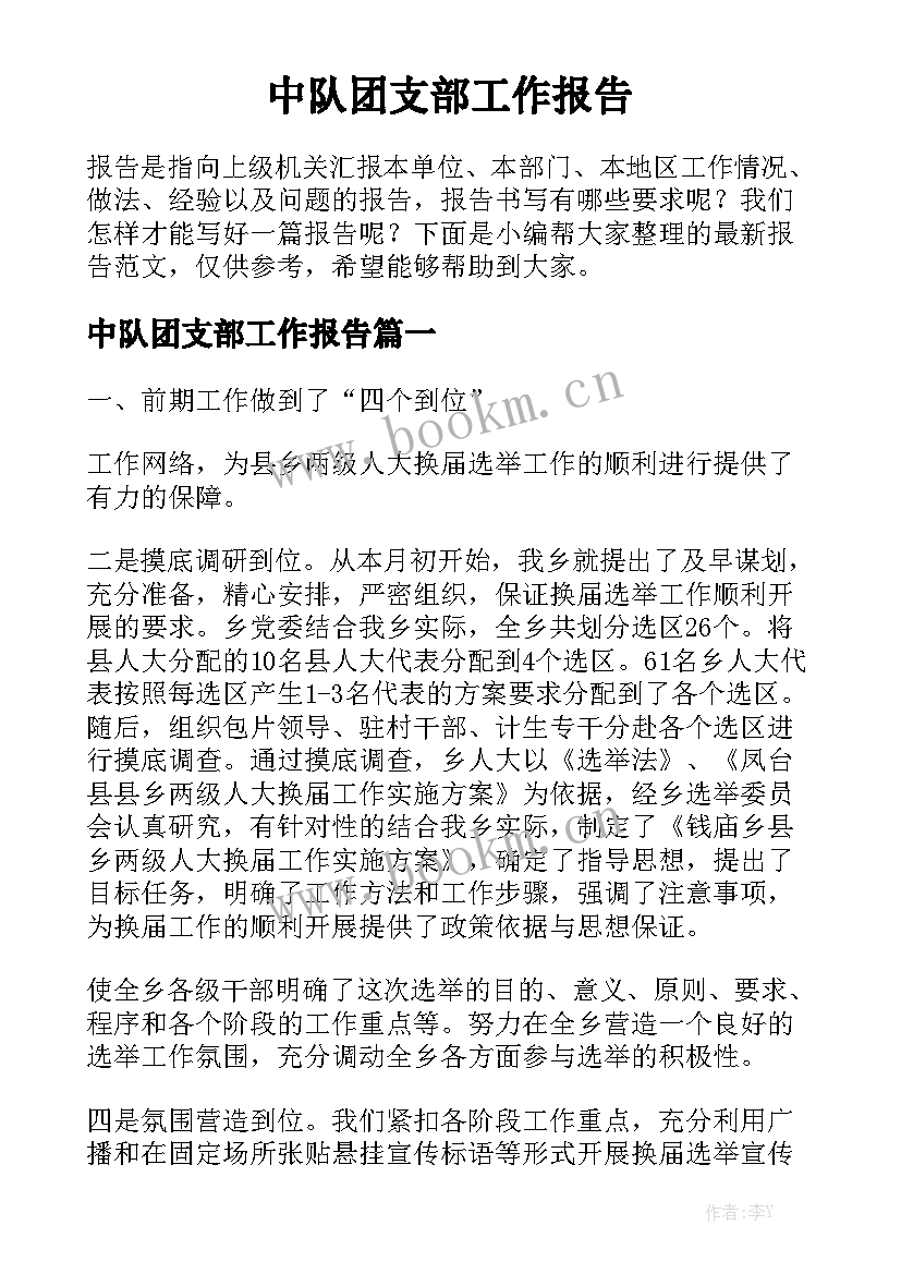 中队团支部工作报告