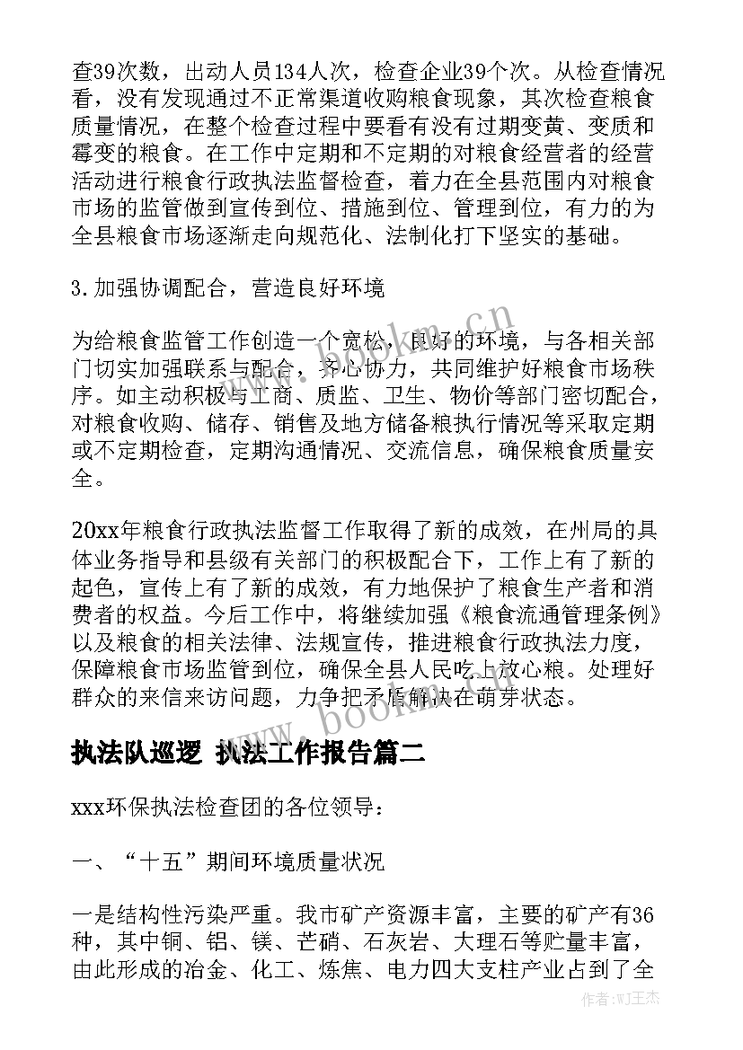 执法队巡逻 执法工作报告