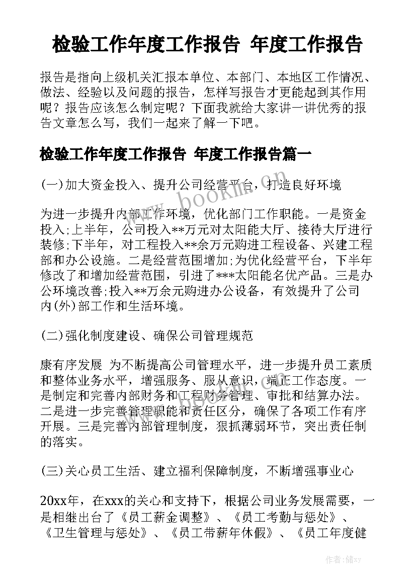 检验工作年度工作报告 年度工作报告