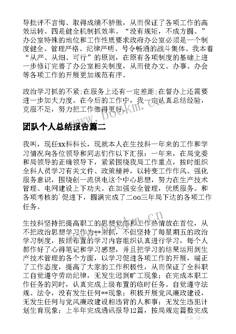 团队个人总结报告