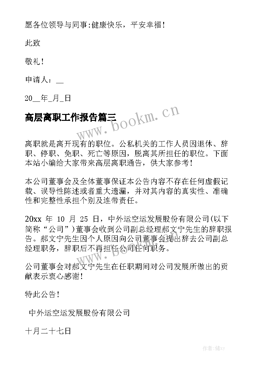 高层离职工作报告