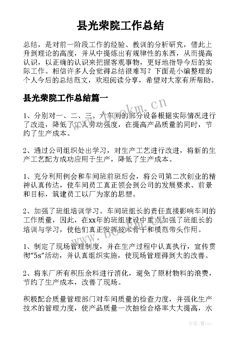 县光荣院工作总结