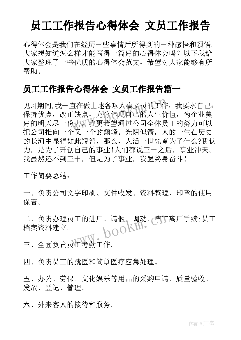 员工工作报告心得体会 文员工作报告