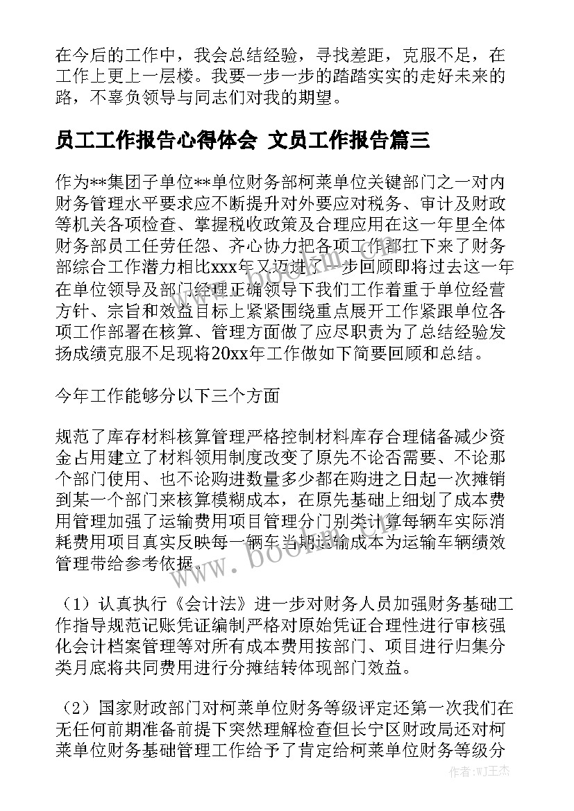 员工工作报告心得体会 文员工作报告