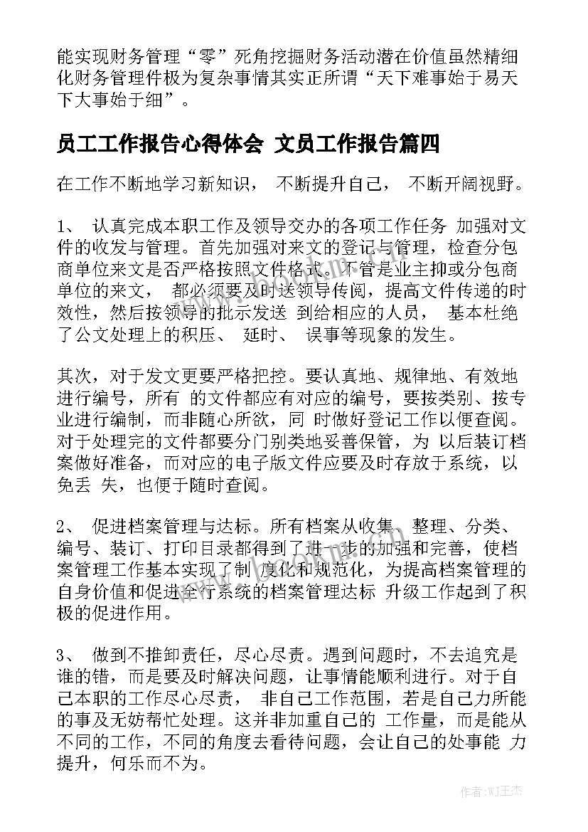 员工工作报告心得体会 文员工作报告