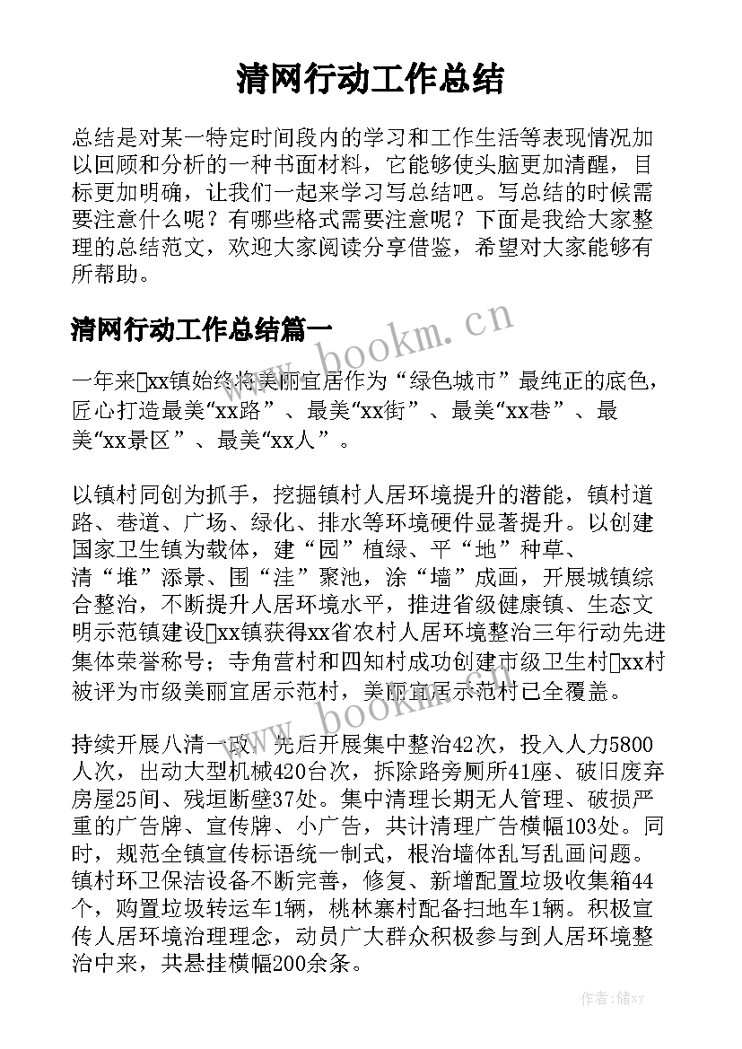 清网行动工作总结