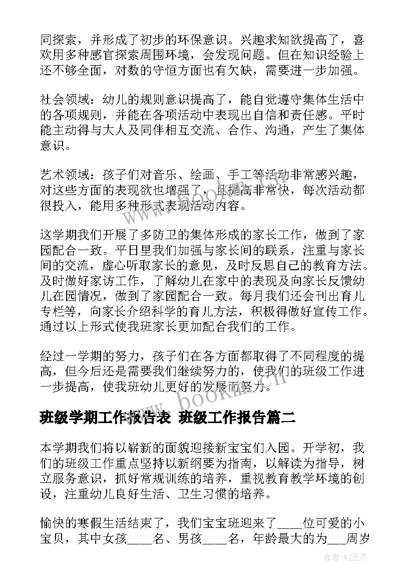 班级学期工作报告表 班级工作报告