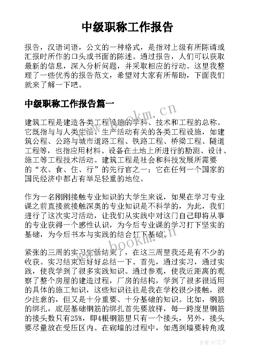 中级职称工作报告