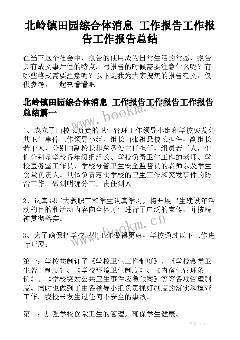 北岭镇田园综合体消息 工作报告工作报告工作报告总结