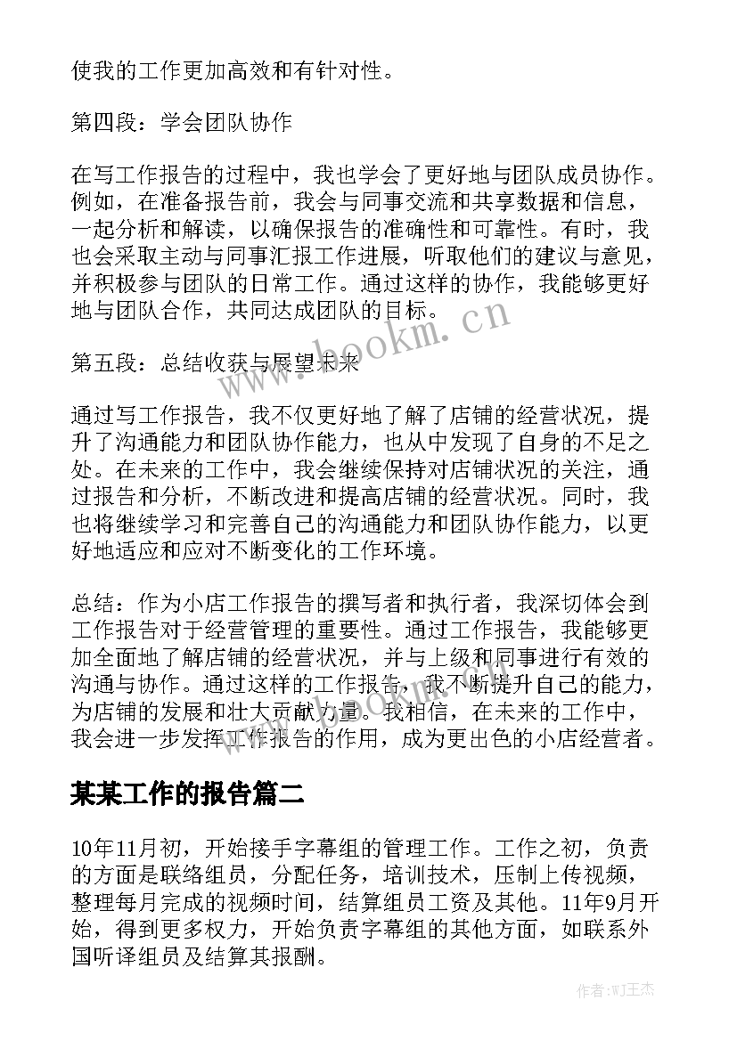 某某工作的报告