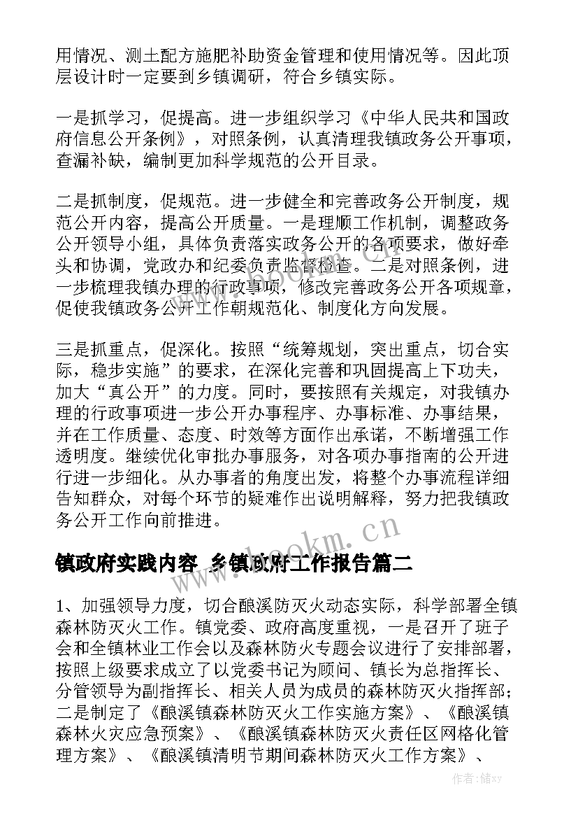 镇政府实践内容 乡镇政府工作报告