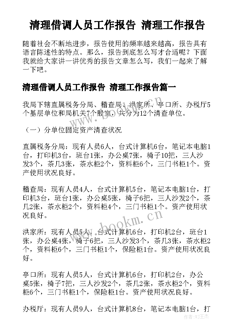 清理借调人员工作报告 清理工作报告