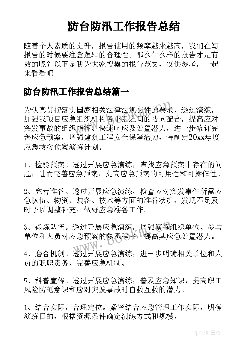 防台防汛工作报告总结