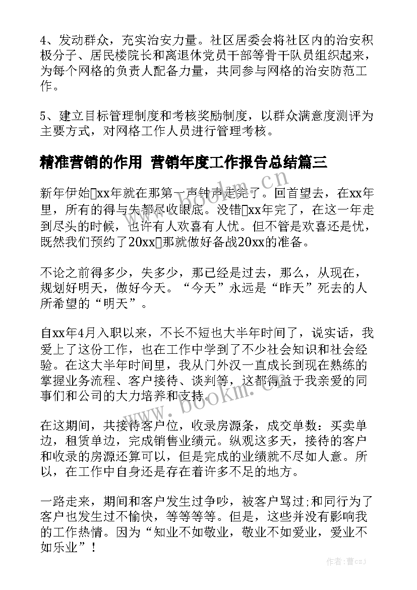 精准营销的作用 营销年度工作报告总结