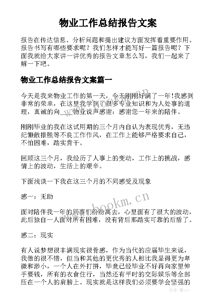 物业工作总结报告文案