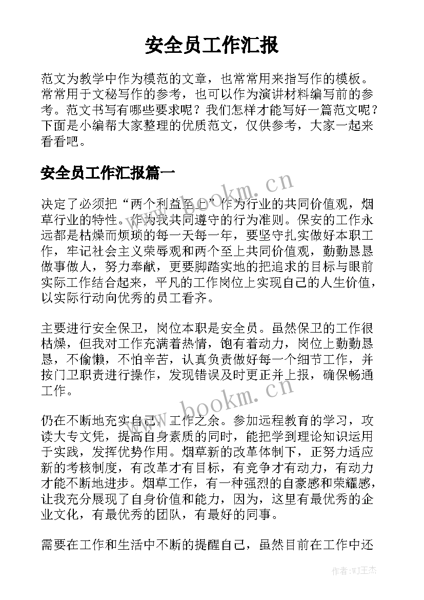 安全员工作汇报