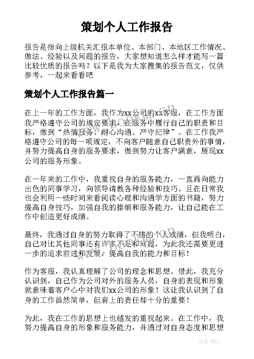 策划个人工作报告