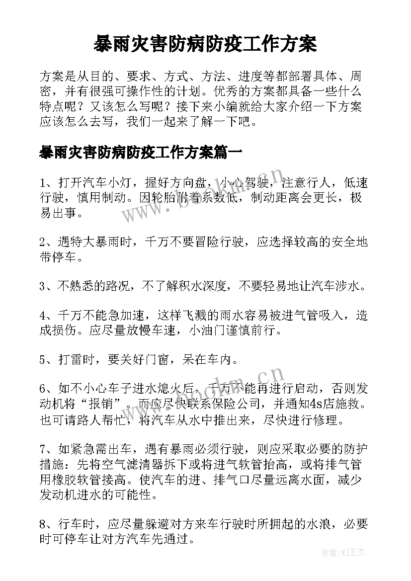 暴雨灾害防病防疫工作方案